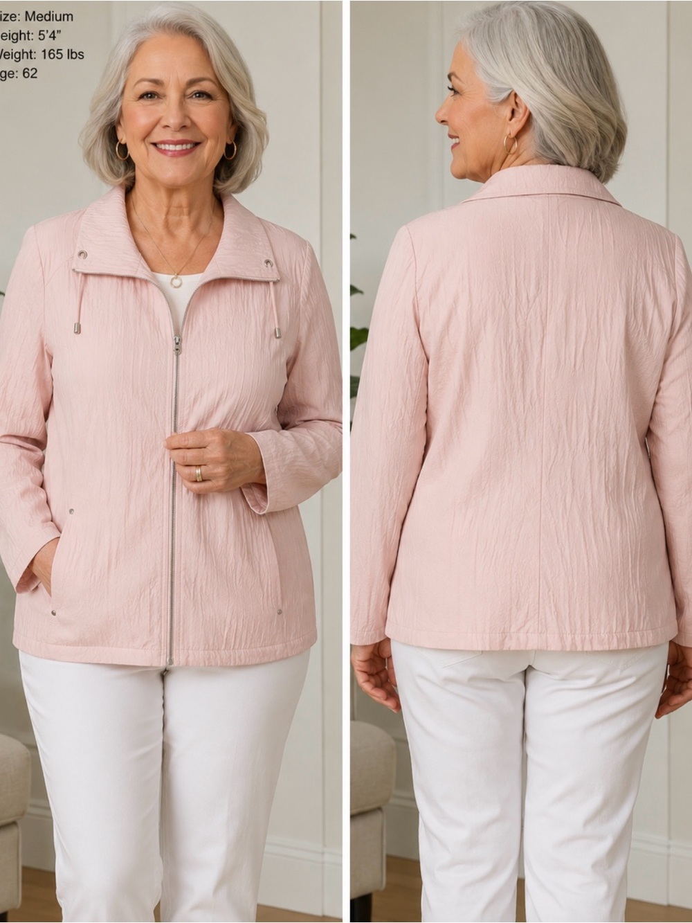 Christopher Banks Women’s Blush Pink Crinkle Texture Full Zip Sz M Jacket